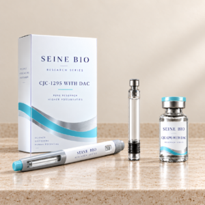 SEINE BIO CJC-1295 with DAC product packaging concept showing disposable injection pen, cartridge and vial; sold individually.