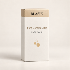 Blasik Rice + Ceramide Face Wash carton on an ivory background