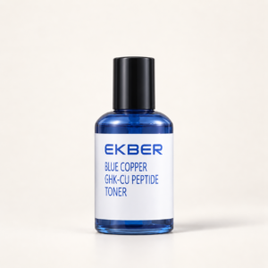 Ekber Blue Copper GHK-CU Toner in a cobalt blue bottle with a black spray cap