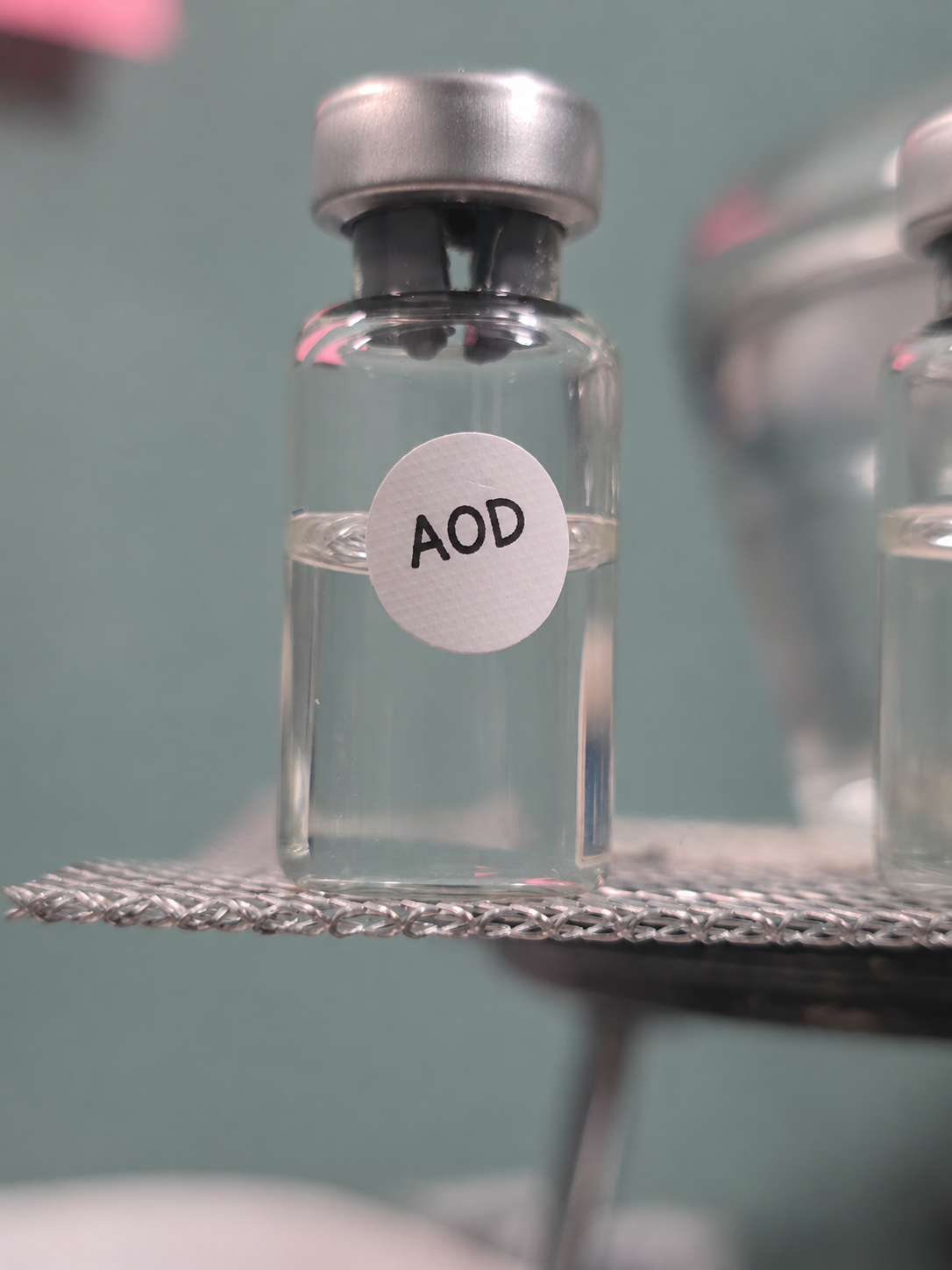 Illustrative relabeled AOD9604 vial photograph