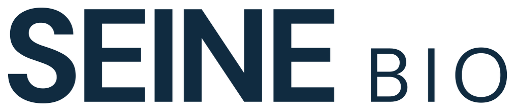 Current dark navy, single-line Seine Bio website logo